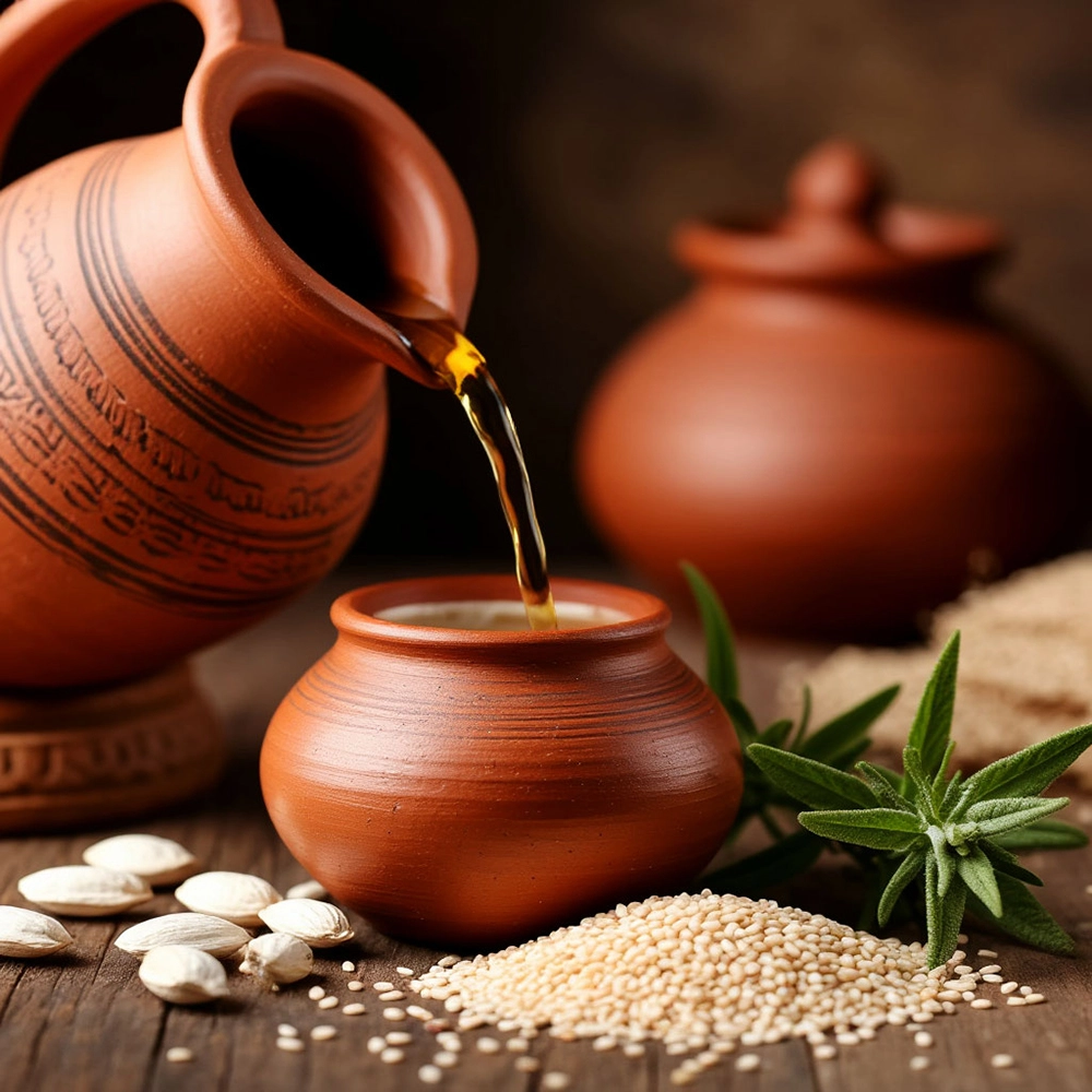 Масло кунжута в ящике с хлебом